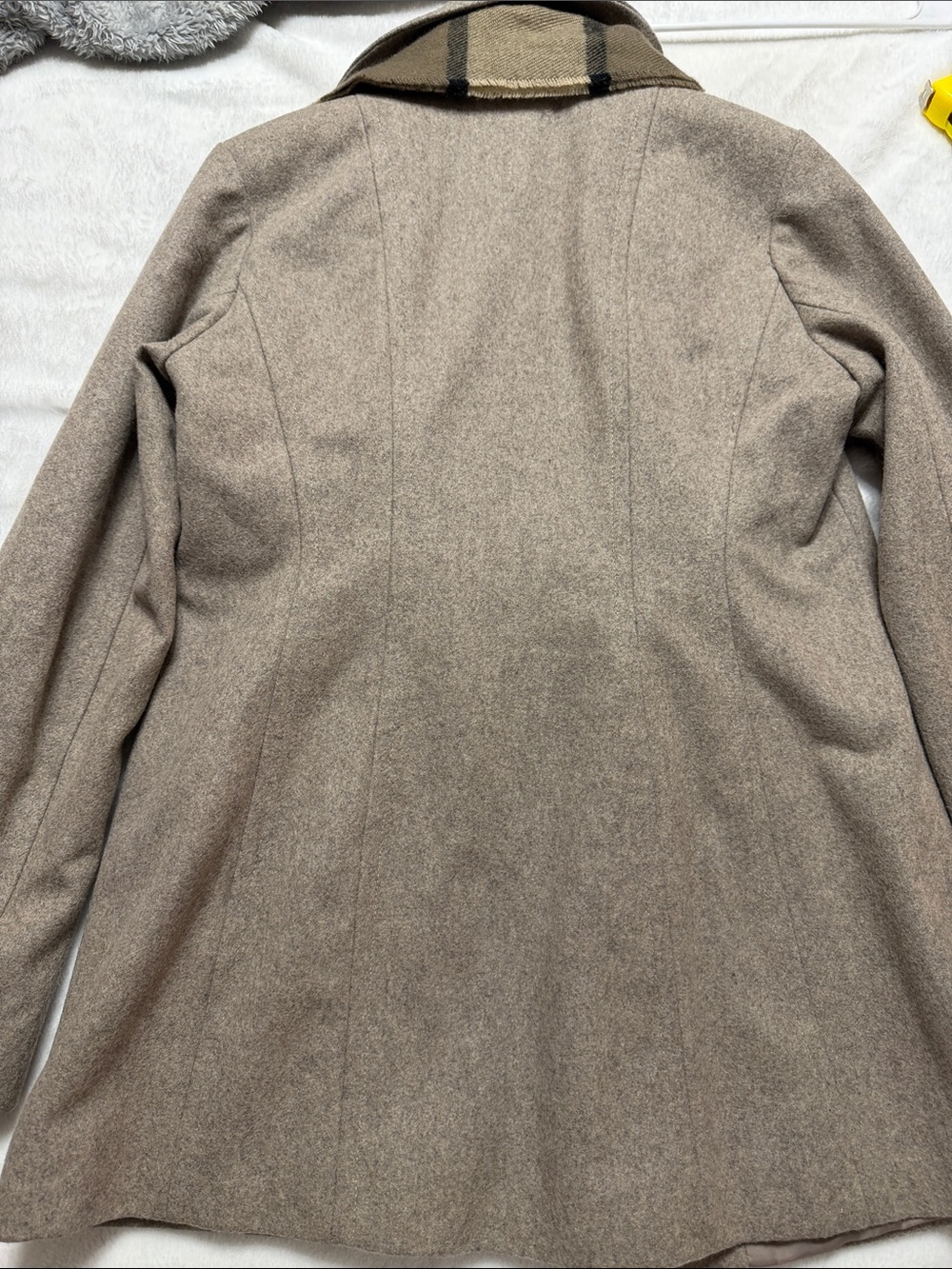 London Fog Taupe Wool-Blend Pea Coat with Olive-Striped Scarf - Picture 12 of 12